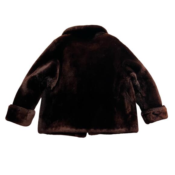 Vintage Chocolate Brown Fur Coat Short Collared Long Sleeve - Picture 6 of 10